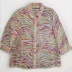 Erin London Burnout Mesh Jacket Topper Size XL Multicolor Rainbow Art to Wear